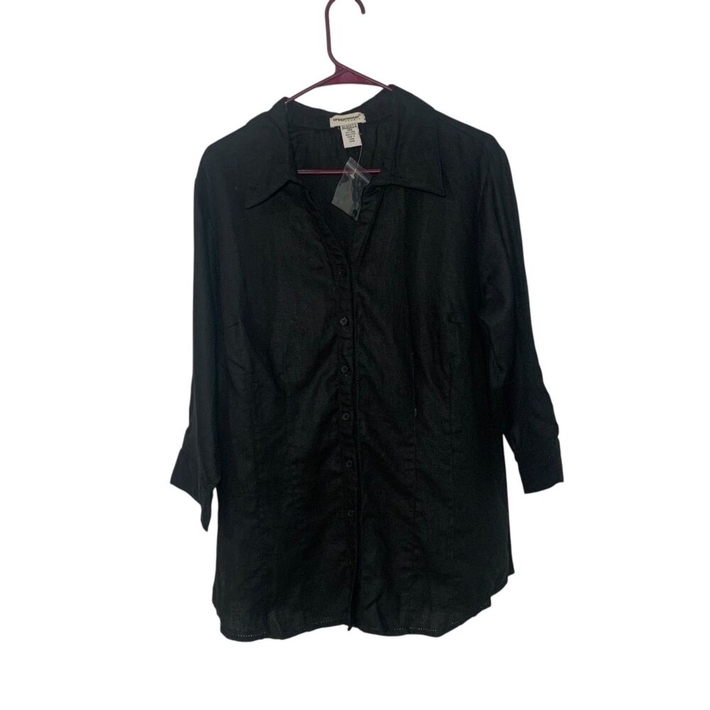 Bridgewater Studio Womens Black Linen Button Up Collared Shirt 18W Beach Casual